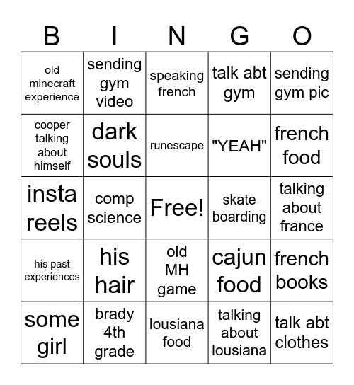 Cooper Conversation BINGO Card