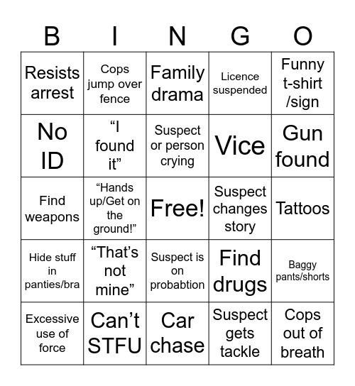 Cops bingo Card