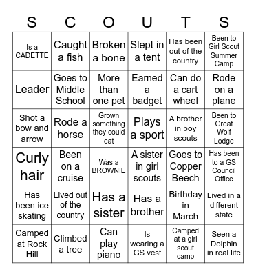 Welcome Back Girl Scout Troop 2278 Bingo Card