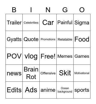 Reels Bingo Card