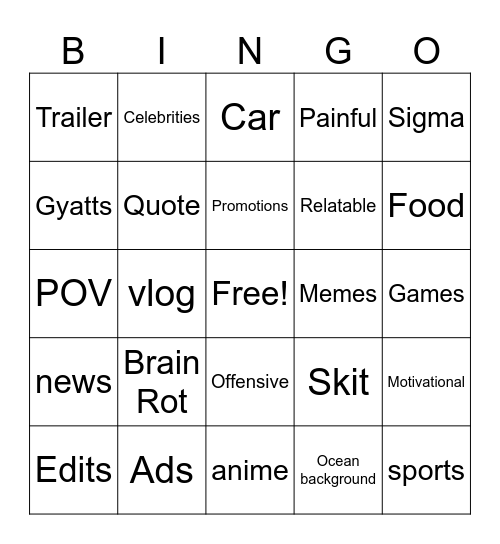 Reels Bingo Card