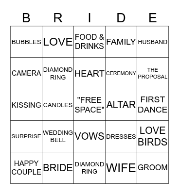 BRIANNA'S BRIDAL SHOWER Bingo Card