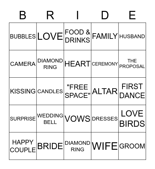 BRIANNA'S BRIDAL SHOWER Bingo Card