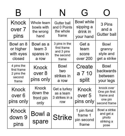 Bowling Bingo Card