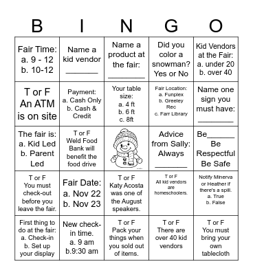 2024 KIDS MARKET FAIR Bingo Card