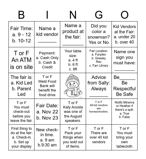 2024 KIDS MARKET FAIR Bingo Card