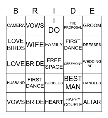 BRIANNA'S BRIDAL SHOWER Bingo Card