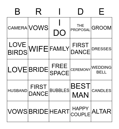 BRIANNA'S BRIDAL SHOWER Bingo Card