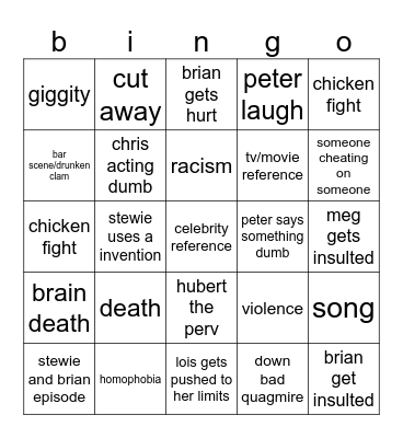 family guy bingo Card
