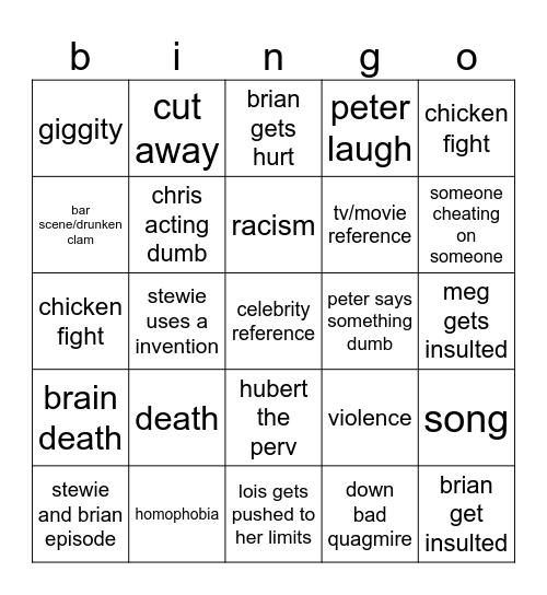 family guy bingo Card