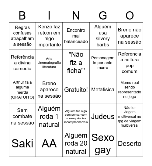 Bingo kenzo rpg Bingo Card