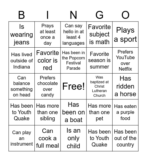 Fusion Bingo! Bingo Card