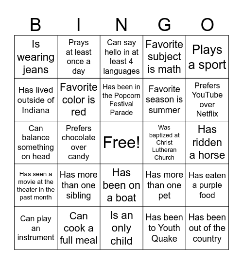 Fusion Bingo! Bingo Card