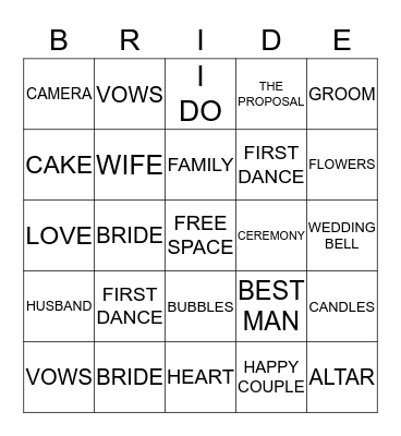 BRIANNA'S BRIDAL SHOWER Bingo Card