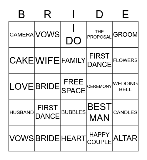 BRIANNA'S BRIDAL SHOWER Bingo Card