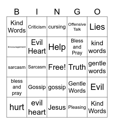 Witnessing with Our Words Bingo Card