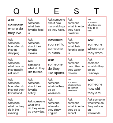 Conversation Adventures! Bingo Card