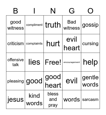 Witnessing with Our Words Bingo Card
