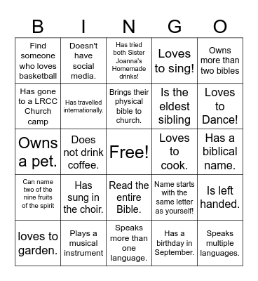 Getting to know you - Find Some Who: Bingo Card