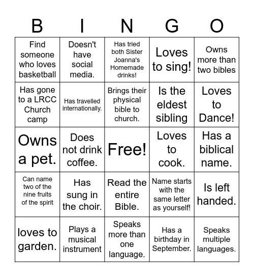 Getting to know you - Find Some Who: Bingo Card