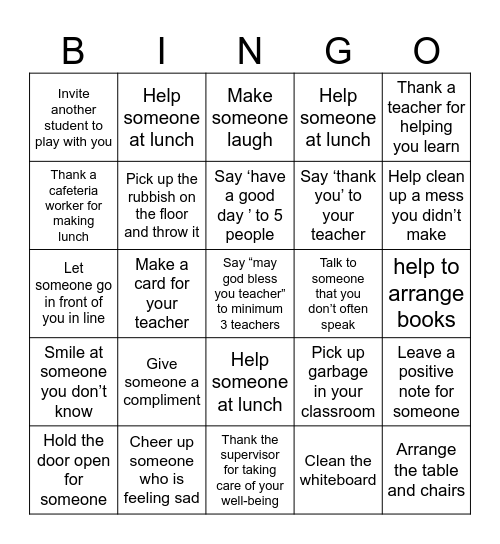 Volunteering BINGO Card