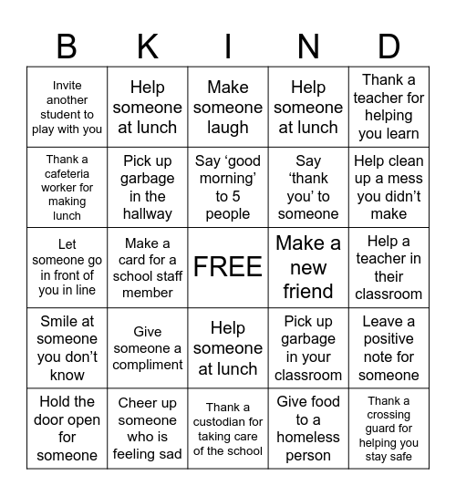 Social Emotional Learning Bingo Card