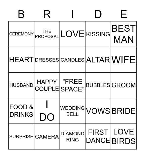 BRIANNA'S BRIDAL SHOWER Bingo Card