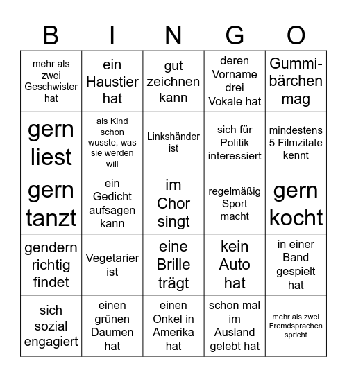 Finde eine Person, die... Bingo Card