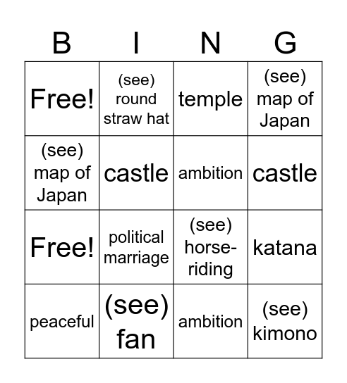 Japanese culture in Nobanaga Concerto Bingo Card