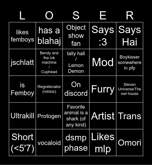 Loser bingo Card