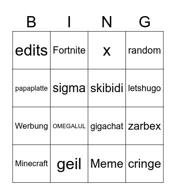 tiktok Bingo Card