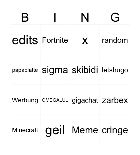 tiktok Bingo Card