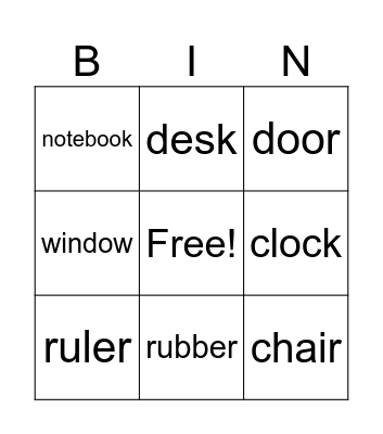 School objects Bingo Card