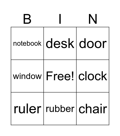 School objects Bingo Card