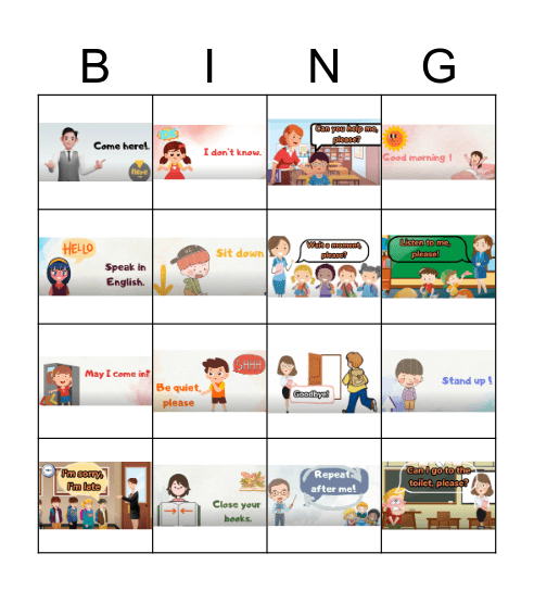 Classroom language Bingo Card