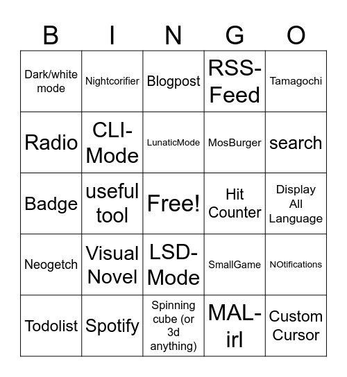 hackathon Bingo Card