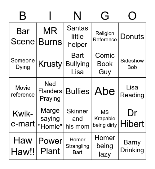 simpsons bingo Card