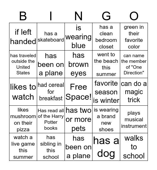 Find Someone in our class who....... Bingo Card