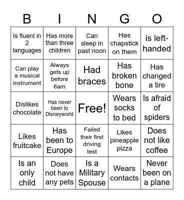 IceBreaker Bingo Card