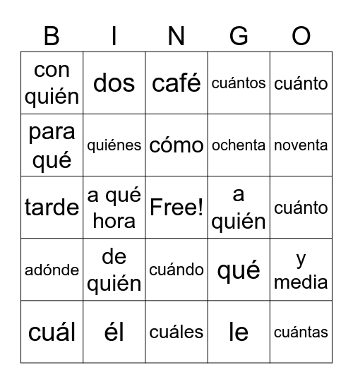 Interrogativos Bingo Card