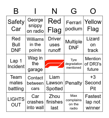 SINGAPORE GRAND PRIX Bingo Card