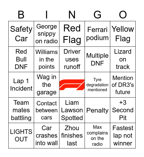 SINGAPORE GRAND PRIX Bingo Card