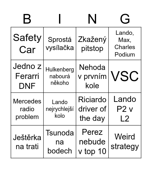 Singapur F1 Bingo Card