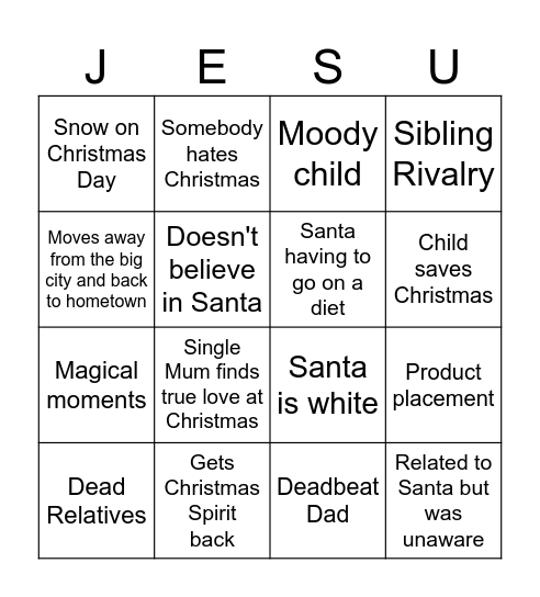 Christmas Film Bingo Card