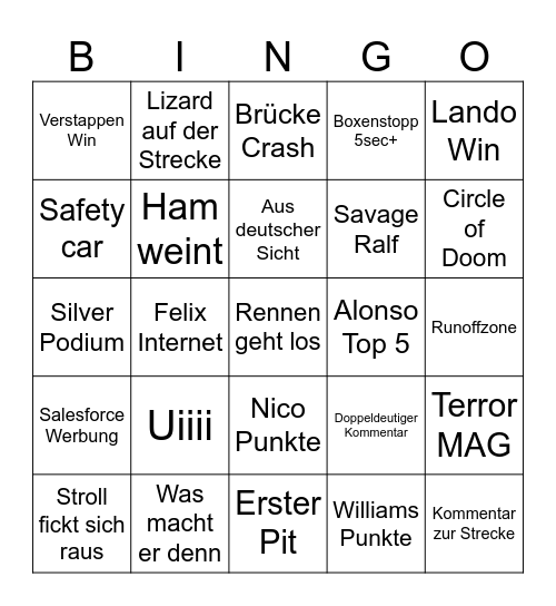 F1 Bingo | Singapur Bingo Card