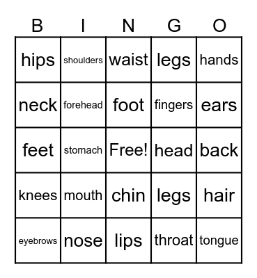 BODY PARTS Bingo Card