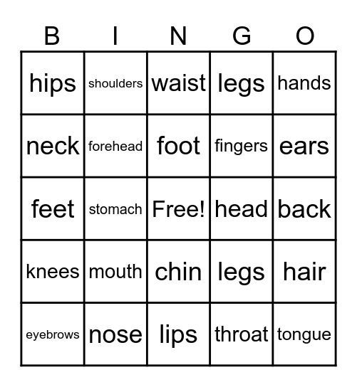 BODY PARTS Bingo Card