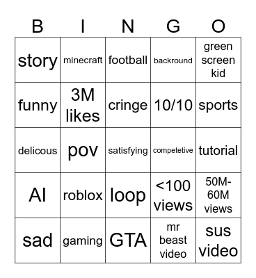 youtube shorts bingo Card