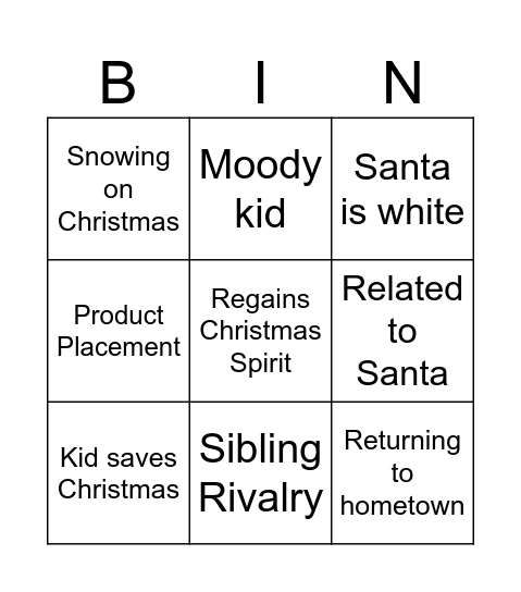 Christmas Film Bingo Card