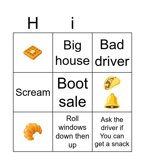 Driving bingo Card